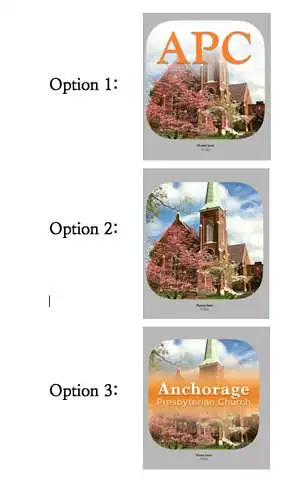 Vilken ikon gillar du bäst för vår nya Anchorage Presbyterian Church-app?