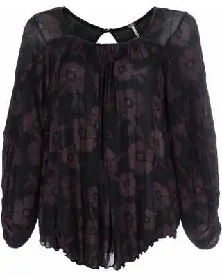 black blouse with dark purple flowers