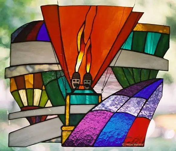 Stained glass with a picture of Vilnius old town