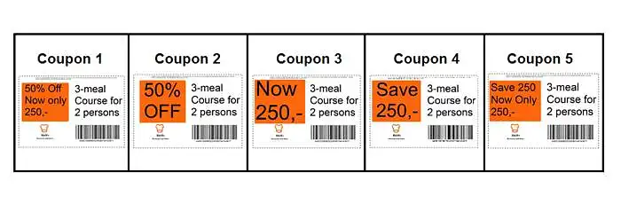 Please rank the following coupons based on the price display? (Scale 1- 5)